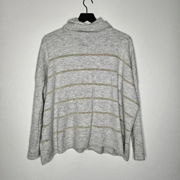 Cupcakes and Cashmere Harlow Gold Pin Striped Gray Cowl Neck Sweater Size Large​ - Picture 5 of 5